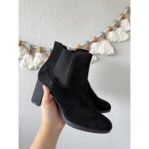 Clarks Bayla Rose Black Suede Croc Chelsea Block Heel Boots Pull On Modest 10